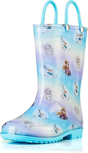 Disney Frozen 2 Girls' Anna, Elsa & Olaf Waterproof PVC Rain Boots with Easy-On Handles Pink & Purple Toddler & Little Kid Sizes