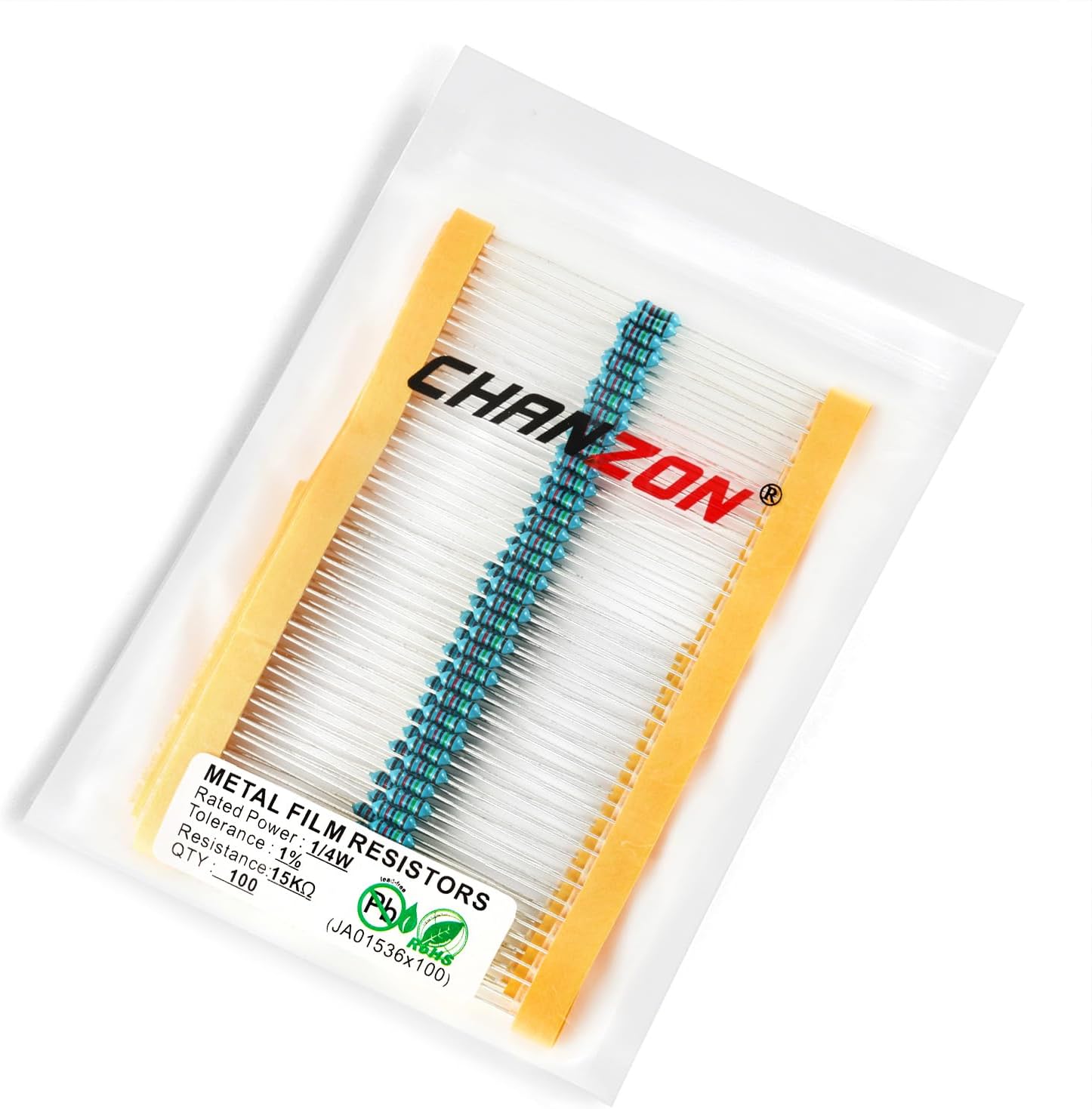 Chanzon 100pcs 1/4W (0.25W) 15K Ω ohm Metal Film Fixed Resistor 0.01 ±1% Tolerance 15KR MF Through Hole Resistors Current Limiting Rohs Certificated