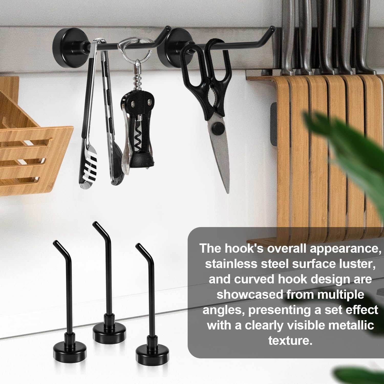 Gosknor 8pcs Large Magnetic Hooks, 2.2lb 7.1cm/2.8in Long Heavy Duty Magnet Hooks Cruise Hangers for Cruise Ship Garage Kitchen Refrigerator (Black)