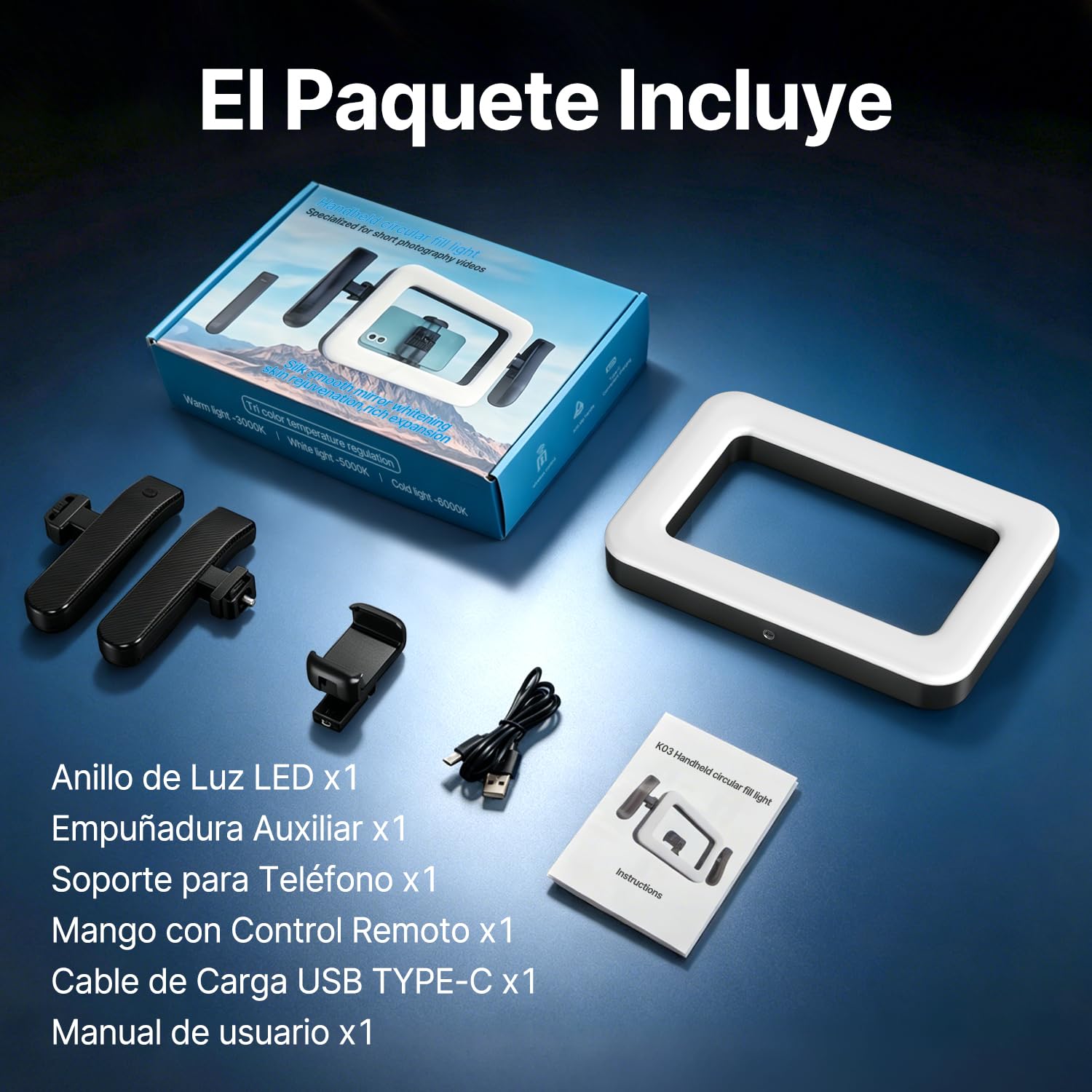yAyusi Estabilizador de Teléfono Portátil con Luz,Luz de Relleno para Grabación de Vídeo con Mango,Aro de Luz LED para Selfies de 3600 mAh con Soporte para Teléfono,Ideal para Vlogs y TikTok