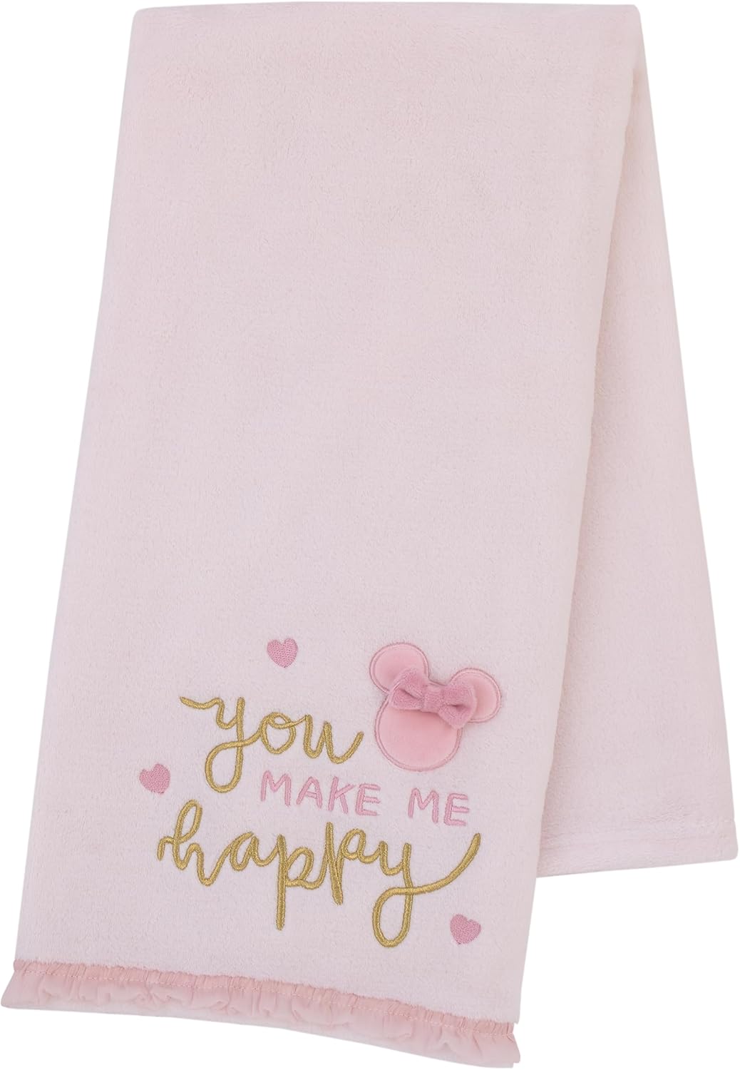 Disney Minnie Mouse My Happy Place Baby Blanket – Super Soft Plush Appliqued Throw 30 x 40 Inch, Cozy Infant Stroller Travel Blanket for Girls