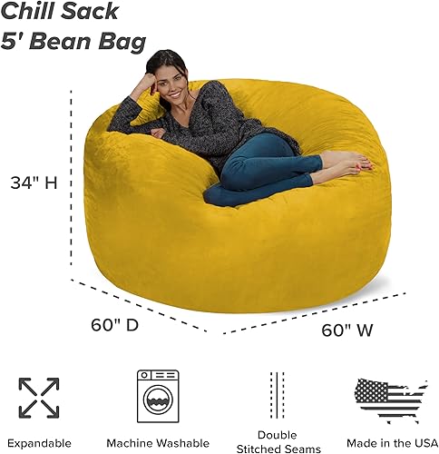 Miniatura 57 de Silla Chill Sack Bean Bag: muebles de espuma de memoria gigante y una tumbona grande. Gran sofá con gran cubierta de gamuza suave resistente al