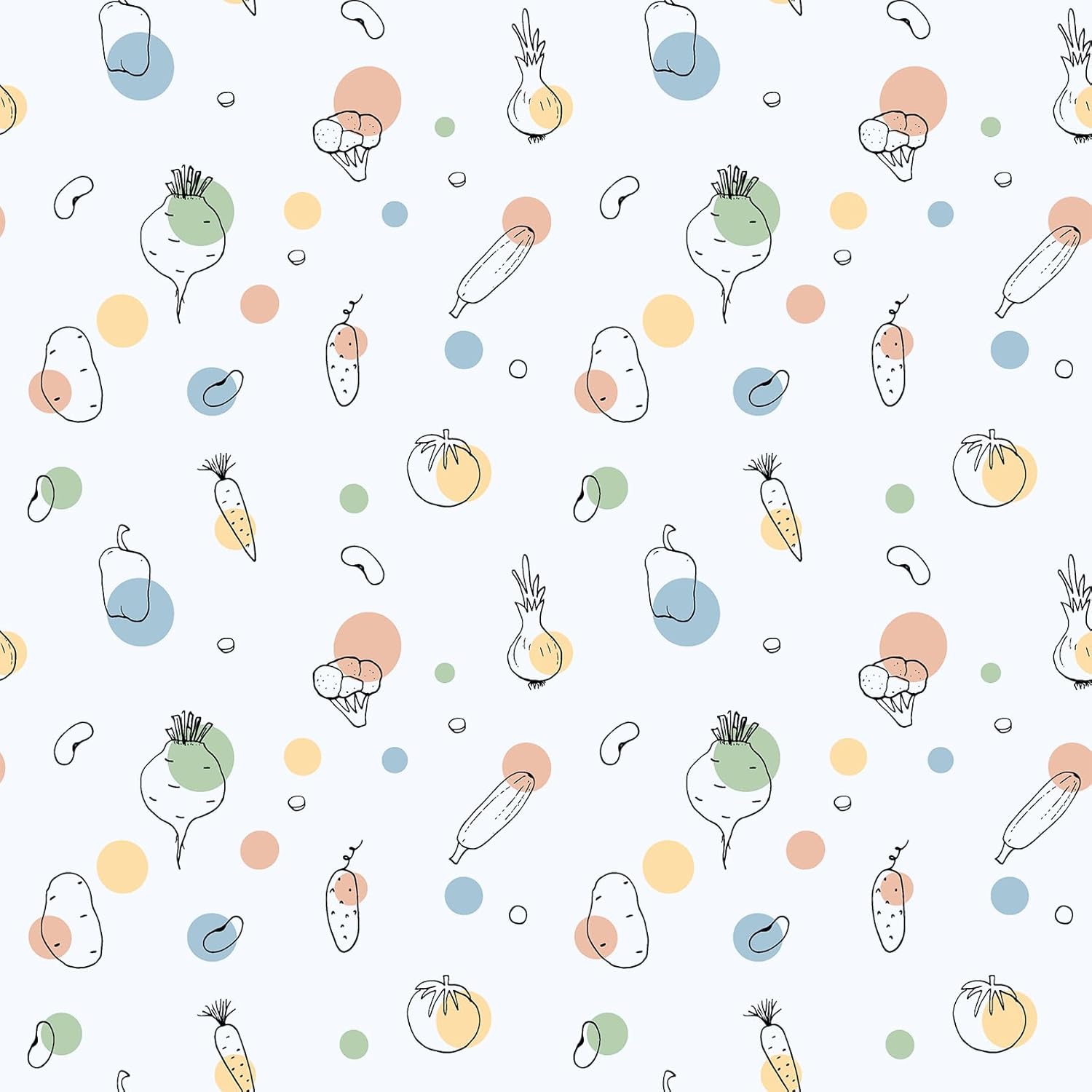 Vegetable Peel and Stick Wallpaper for Kids Room Nursery Hand Drawn Abstract Vegetable Pattern Removable Self Adhesive Contact Paper for Cabinets Shelf Kitchen Bedroom Bathroom Wall 12"x100"