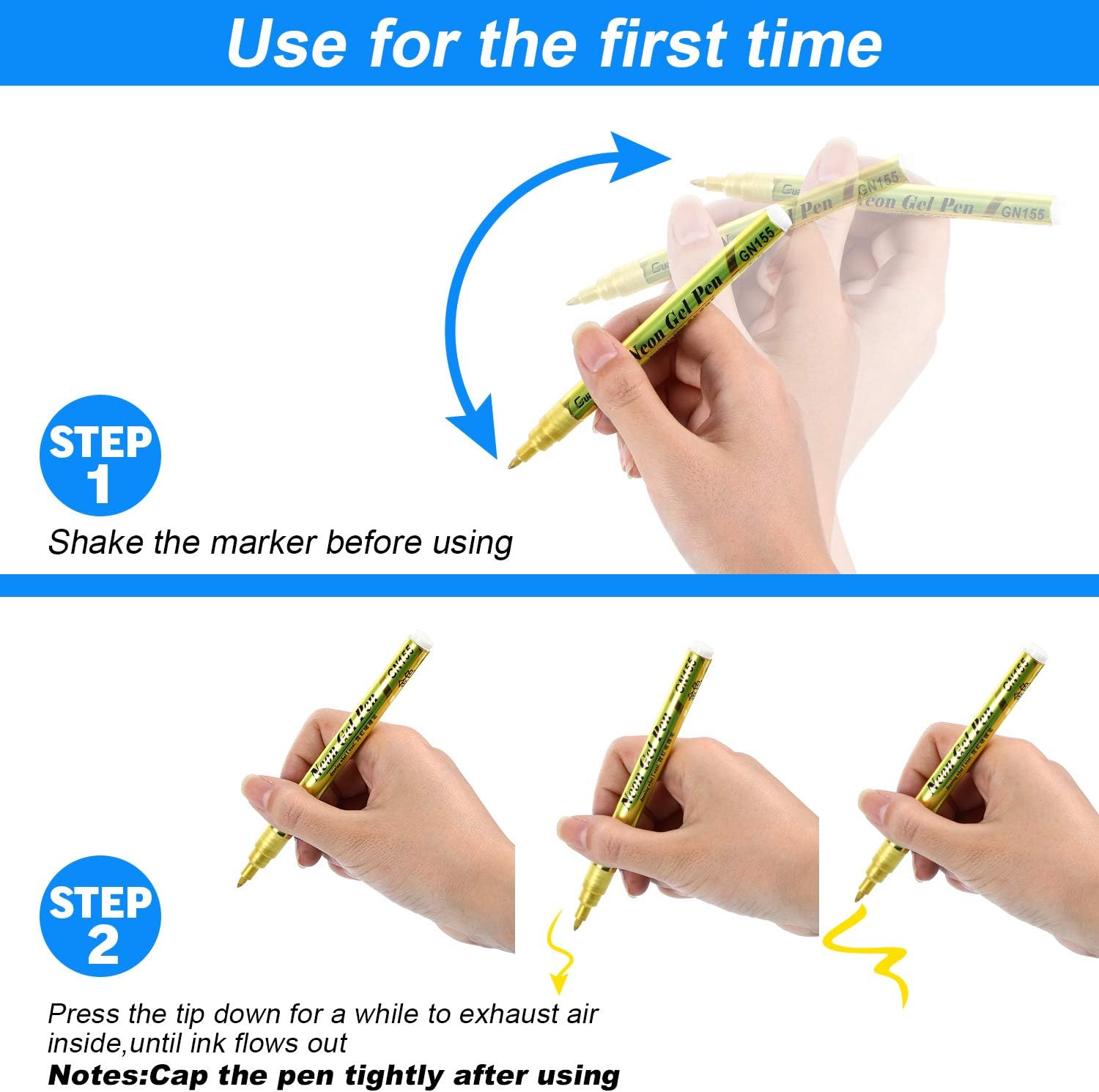 12 Colors Metallic Marker Pens, Glitter Double-Color Art Paint Marker Metallic Painting Pens for Card Making, Photo Album Drawing, Signature Lettering, Writing : Office Products