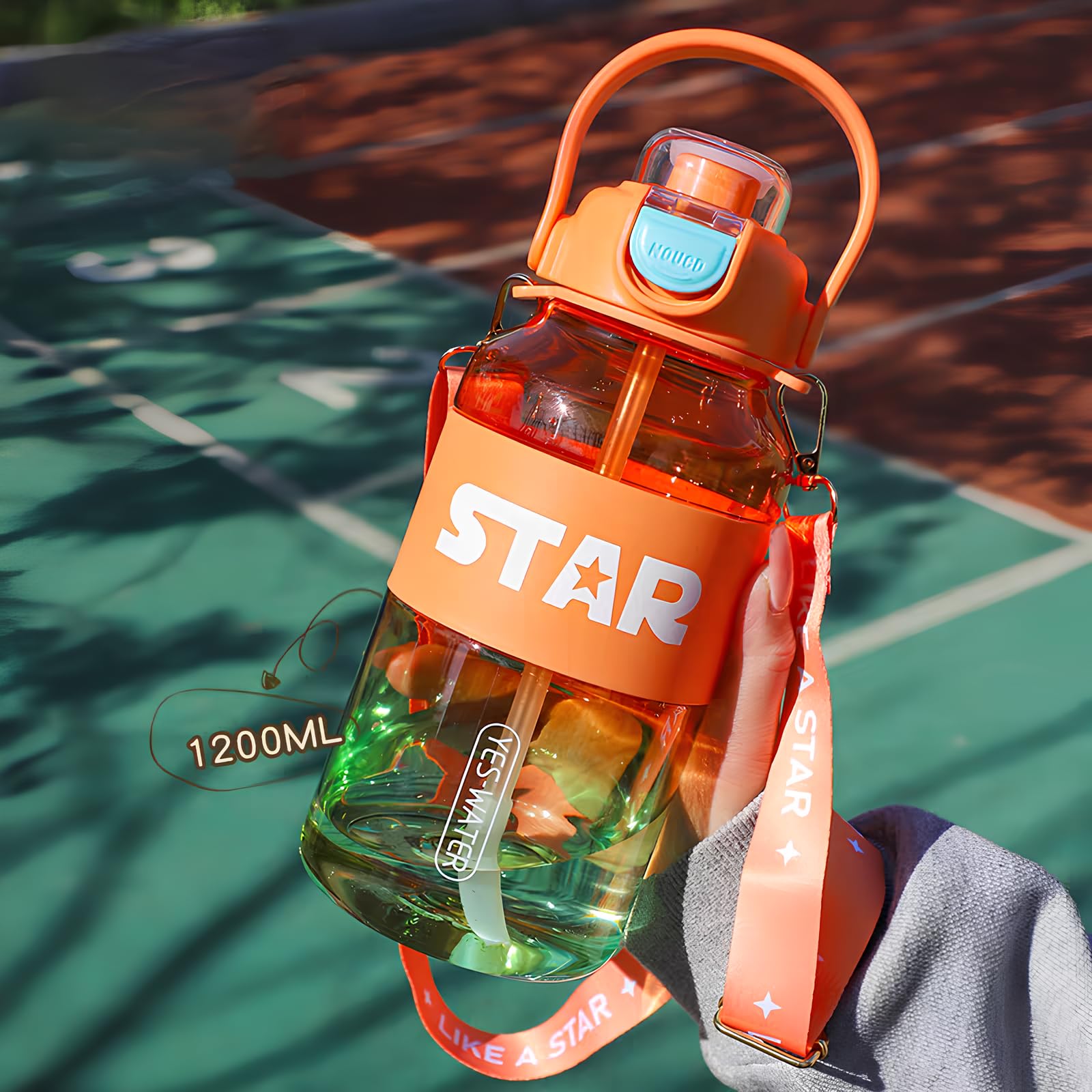 THE VENTI SHOTAY Large Tritian Water Bottle | for Home, Office & Gym | Jumbo Size | Sturdy with Holder | BPA Free Premium Bottle | (Multicolor, Material: Plastic) (1200ML-Orange)