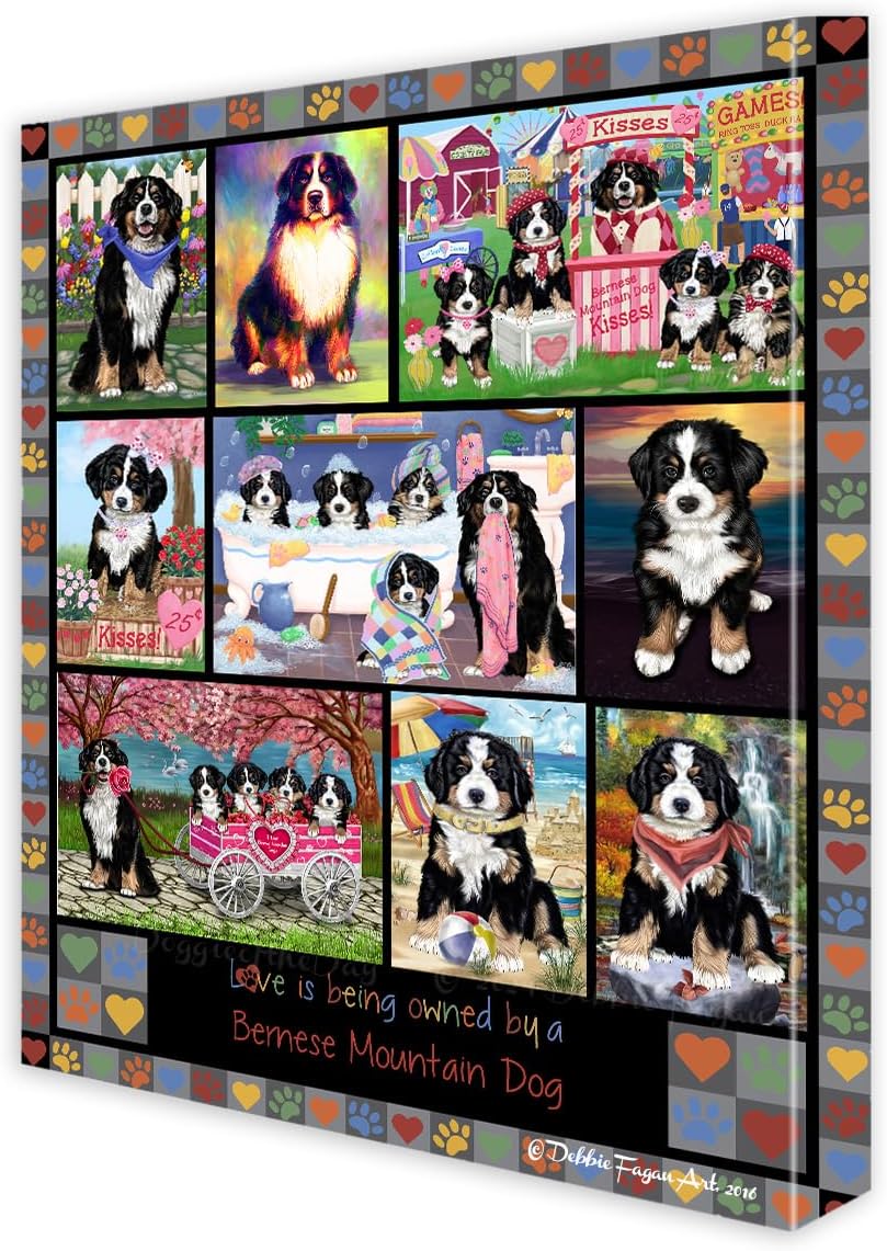 Doggie of the Day Love Owned Grey with Bernese Mountain Dog Canvas Wall Art - Premium Quality Ready to Hang Room Decor - Flat Rolled 16" x 20"