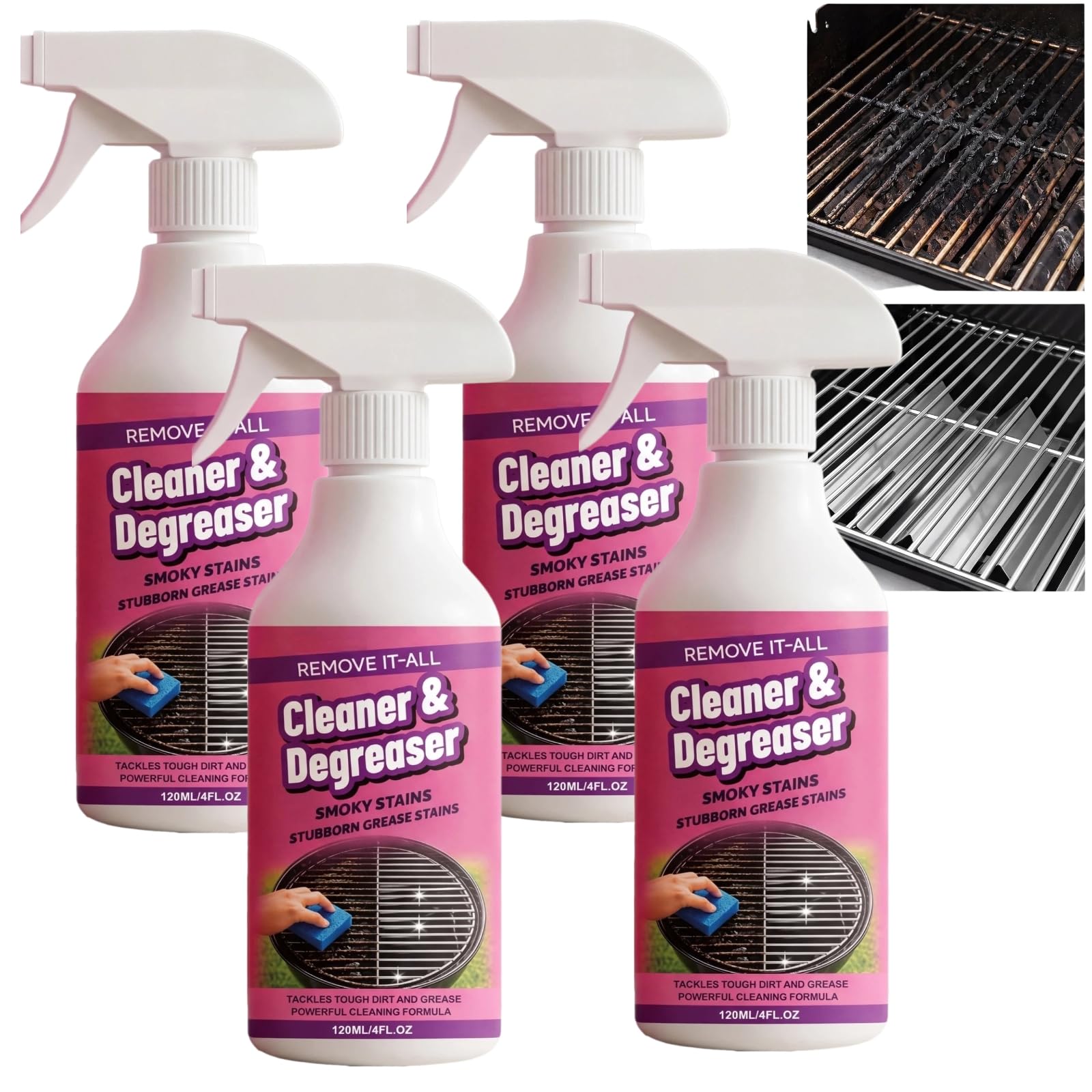 Spray desengrasante de parrilla de acción rápida, potente limpiador de horno y cocina para parrillas, disuelve la grasa al contacto, perfecto para estufas y encimeras, rejillas y sartenes de goteo (4
