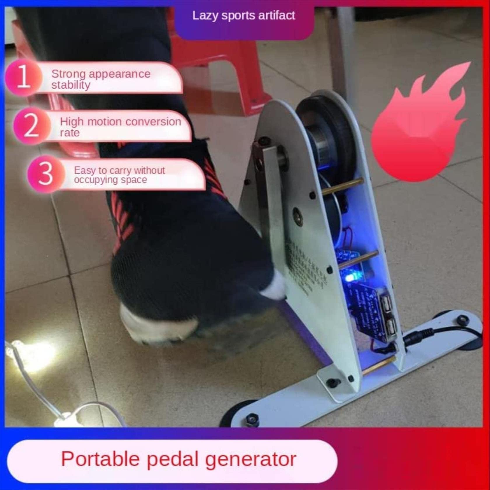 Generatore A Manovella, Generatore A Pedale Portatile, Uscita CC 1-35v Dual USB Uscita A Carica Rapida Generatore A Manovella, per Viaggi All'Aperto Campeggio Escursionismo,pedal-50W