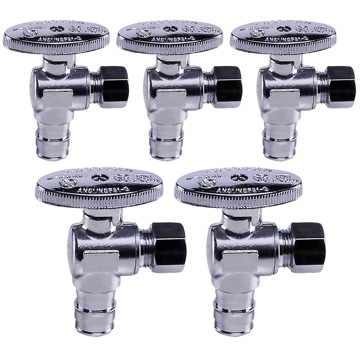 Midline Valve 81515QS-OM-5 Water Supply Stop Valve with Quarter Turn Wheel; Angle Shut-off for Toilet, Sink, Dishwasher; 1/2'' PEX x 1/4'' Compression; Chrome Plated Brass (5 PK)