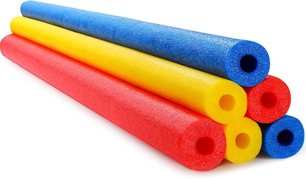 Hollowfly 6 Pack Pool Noodles Swimming Floating Foam Tube Hollow Bright Swimming Pool Noodles Bulk Heavy Duty for Adultsred, Yellow, Blue, 40 x 1.6 Inch
