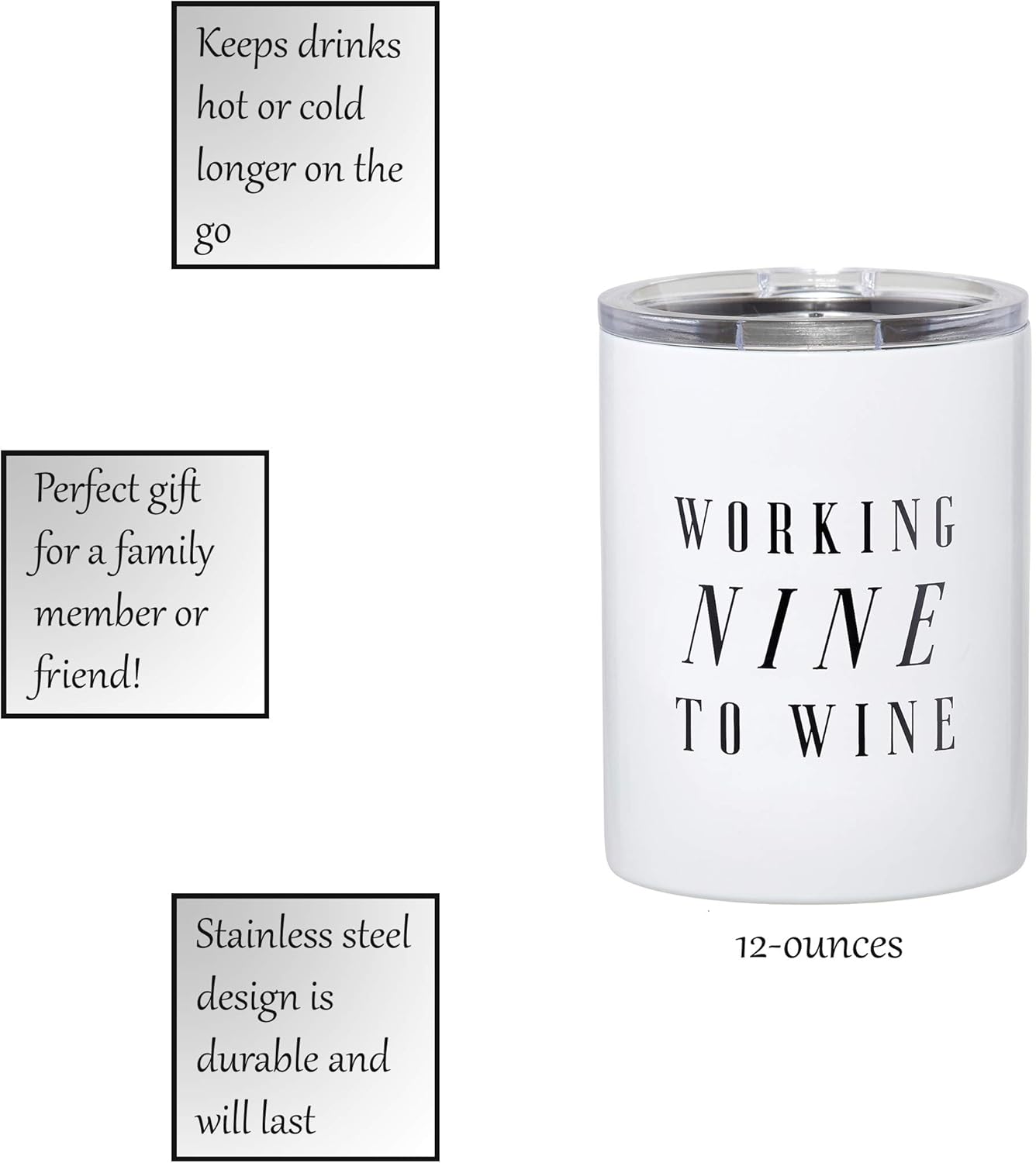 Santa Barbara Design Studio SIPS Drinkware Stainless Steel Travel Tumbler, 12-Ounces, Working Nine to Wine