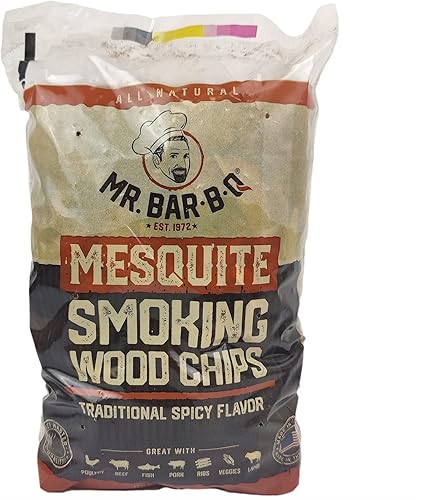 Mr. Bar-B-Q Astillas para ahumar de madera Mesquite, virutas de ahumar de madera de mezquite 100 % natural para fumadores, funcionan en cualquier