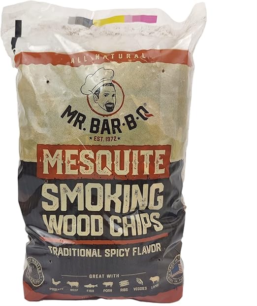Mr. Bar-B-Q Mesquite Wood Smoker Chips, 100% All Natural Mesquite Wood Smoking Chips for Smokers, Works on Any Heat Source, Traditional Spicy Flavor for Backyard BBQ, Grilling & Camping (1.6 Lb Bag)