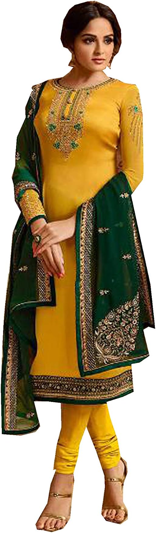 Delisa Indian/Pakistani Fashion Dresses for Women P0 (Yellow, LARGE-42)