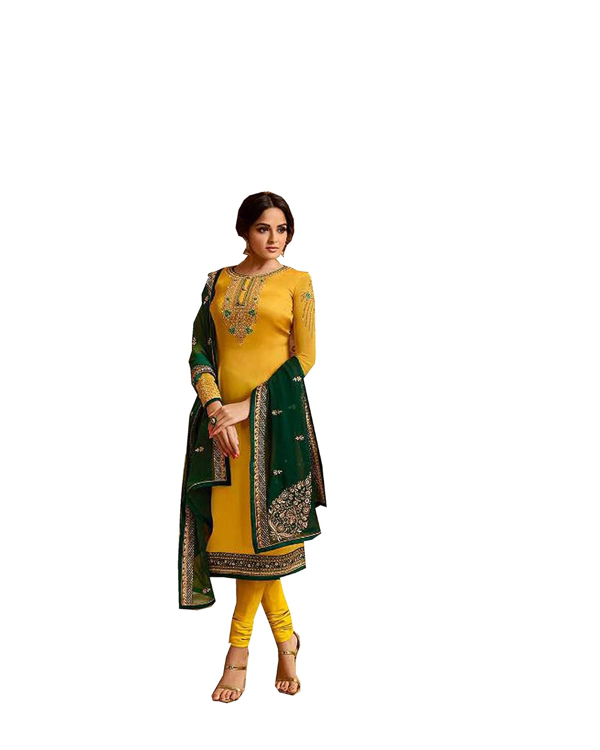 Womens ready to wear pakistani silk embroidered straight salwar kameez 3001straight