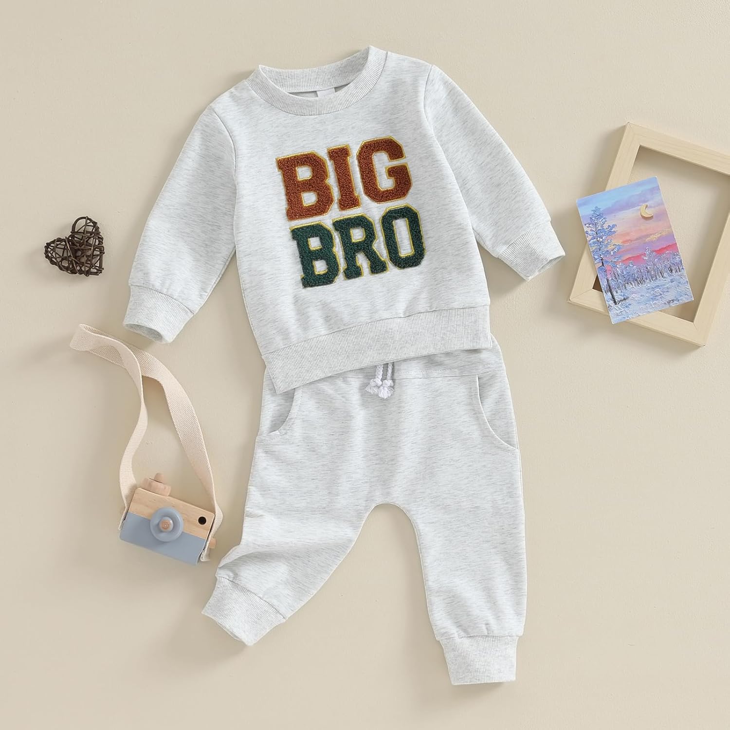 VISGOGO Infant Baby Boy Big Lil Bro Matching Set Sweatshirt Romper Embroidery Sweater Toddler Clothes