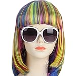 KOLIGHT Fashion Colorful Short Straight Halloween Wigs Women Girls Replacement Cosplay Costume Hair Wigs with Cap+Comb (Colorful)