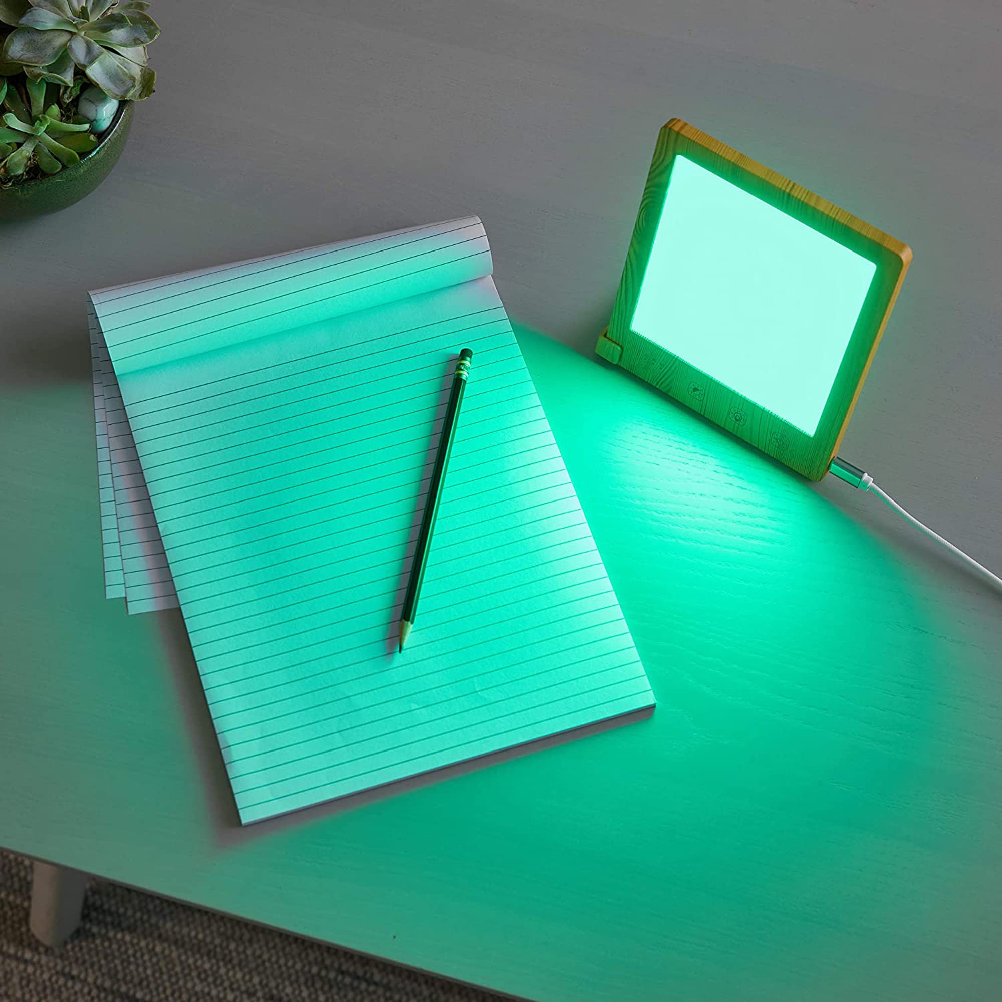 Multi Focus White and Green Light Therapy Lamp Sun Box- for MIGRAINE sufferers- 10000 Lux LED UV-Free with Touch Timer Function, Adjustable Brightness Control- Happy Mood Light (Wood Grain)