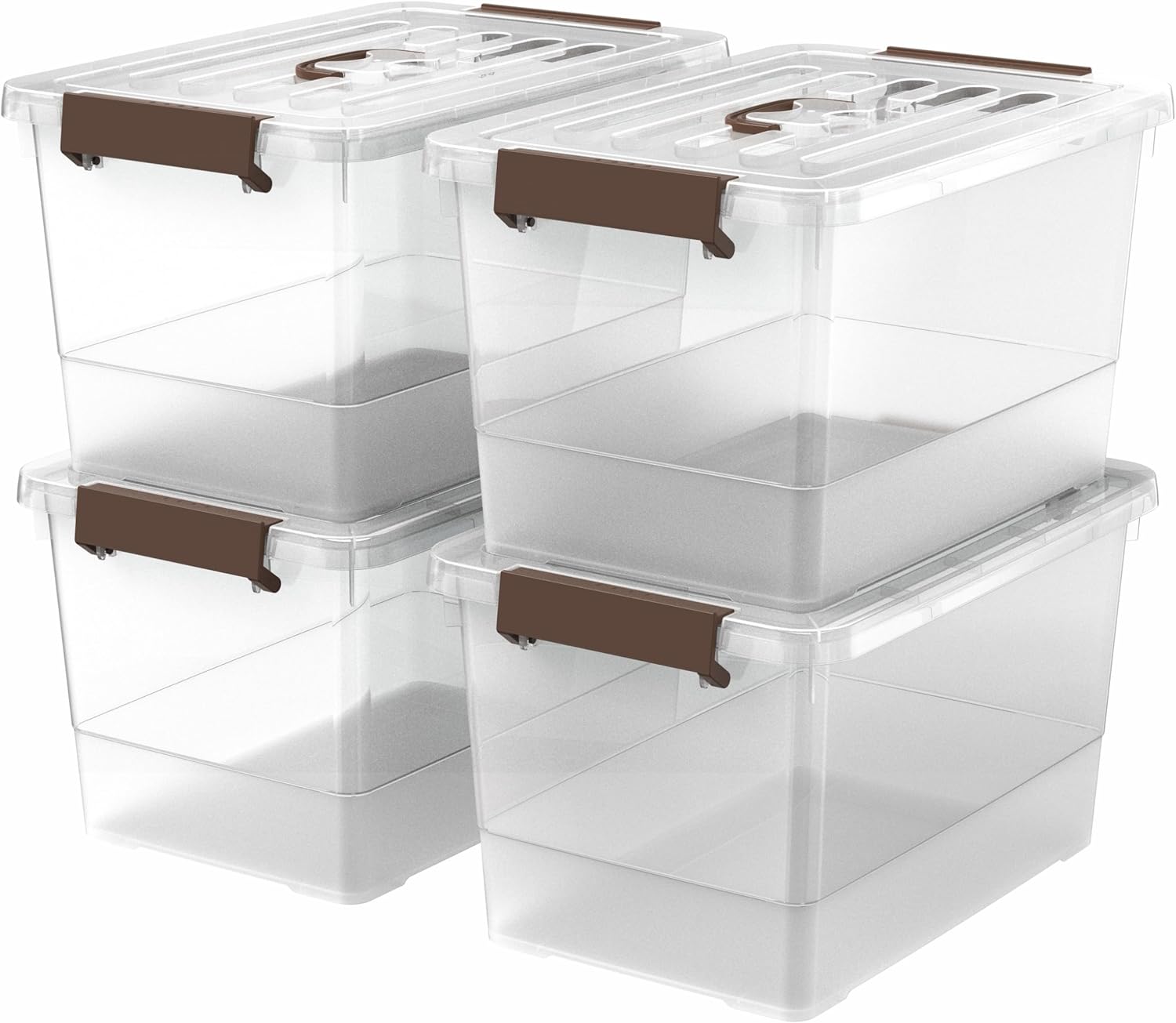 17 Qt Clear Stackable Storage Bins with Lids, Locking Latch Plastic Organizer Containers, Space-Saving Nestable Tote Boxes for Closet Pantry Laundry Room Garage, 4-Pack