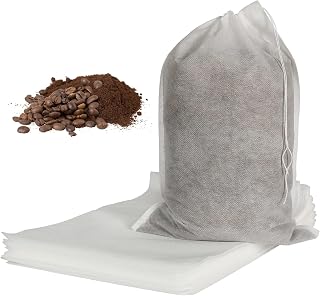 HRX Package 50 Pack 8x12 Inch Large Cold Brew Bags - Disposable Fine Mesh Drawstring Pouches for No-Mess Iced Coffee & Tea Brewing