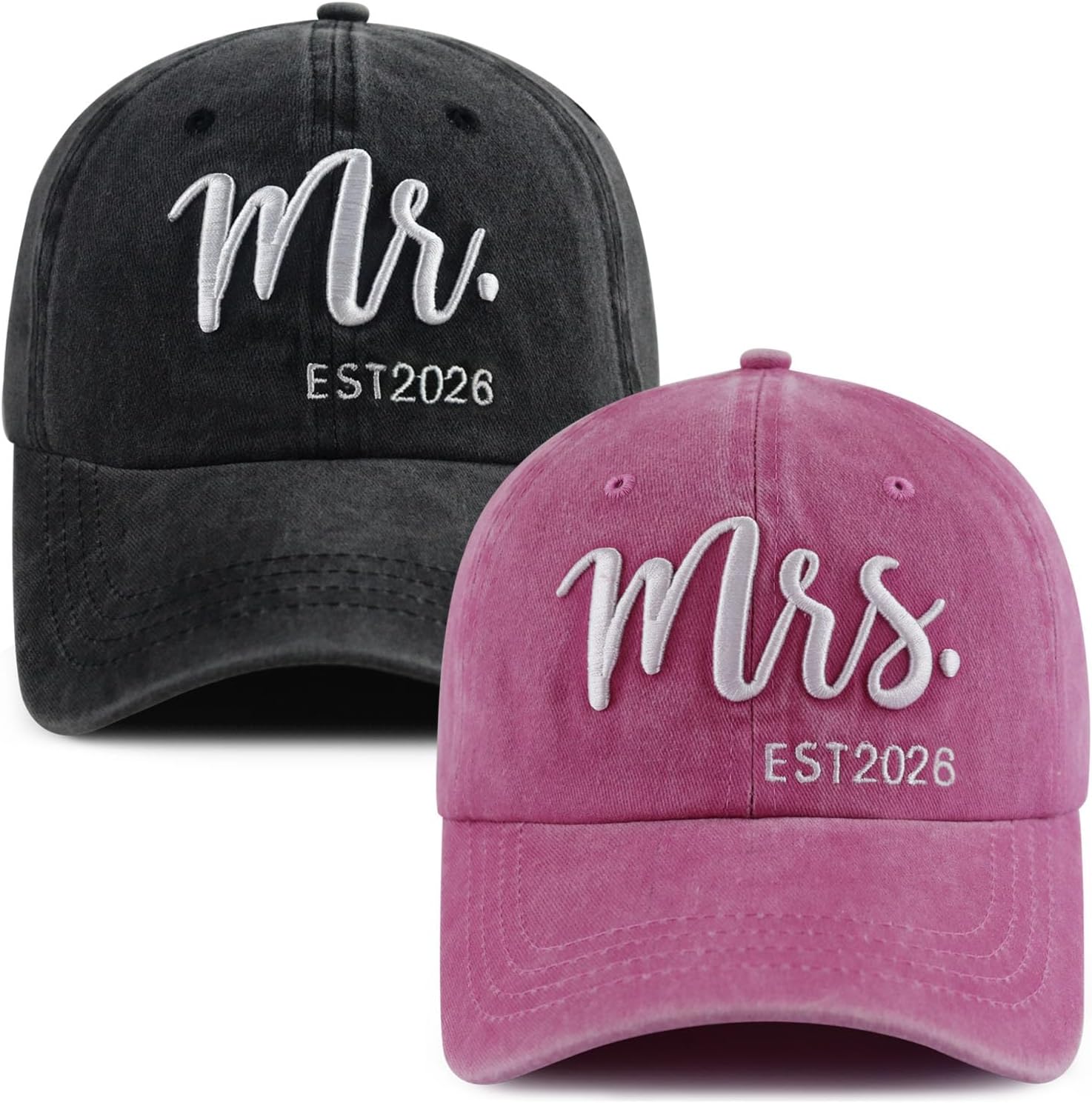 2PCS Mr and Mrs 2026 Hats for Men Women, Adjustable Cotton 3D Embroidered Gifts Baseball Cap