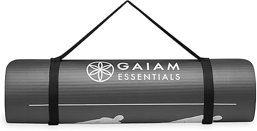 Gaiam Essentials - Tapete de fitness autoguiado  Tapete de yoga y ejercicio de 0.394 in de grosor con textura antideslizante y correa de fácil
