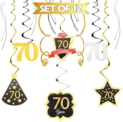 Miniatura 204 de LINGTEER Happy 65th Birthday Decorations Set - 12Pcs Black & Gold Swirls Streamer,Happy Birthday Bunting Banner,Cheers to 65 Years Old Bday Party