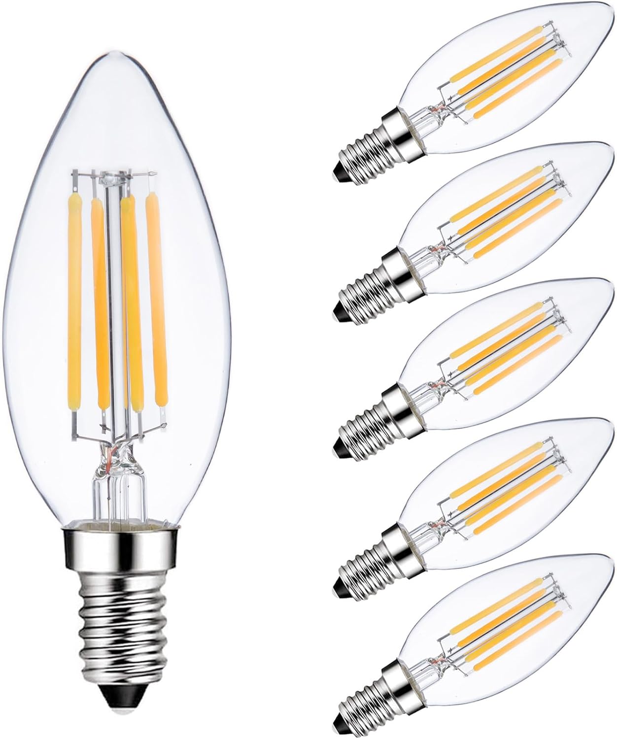 Sunaiony E14 Light Bulb 40 Watt Equivalent Dimmable Candle Bulb 2700K Warm White, Candelabra LED E14 European Light Bulbs, 6 Pack