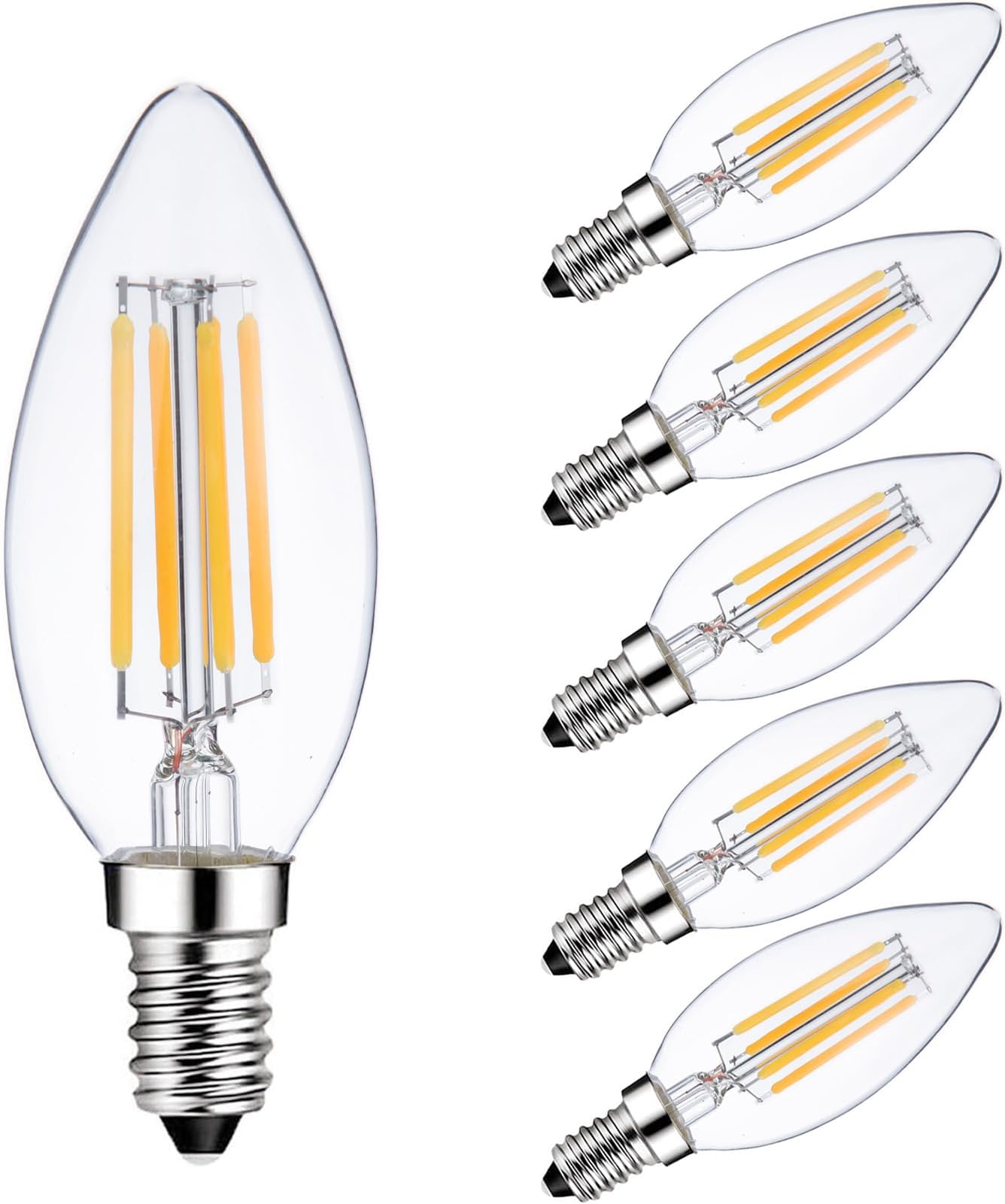 E14 Light Bulb 40 Watt Equivalent Dimmable Candle Bulb 2700K Warm White, Candelabra LED E14 European Light Bulbs, 6 Pack