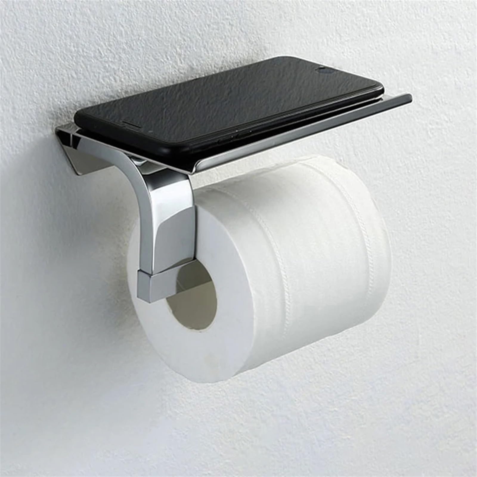 Stały uchwyt na papier toaletowy, Toilet Paper Holder With Shelf Wall Mount Stainless Steel Multicolor(Chrome Polish)