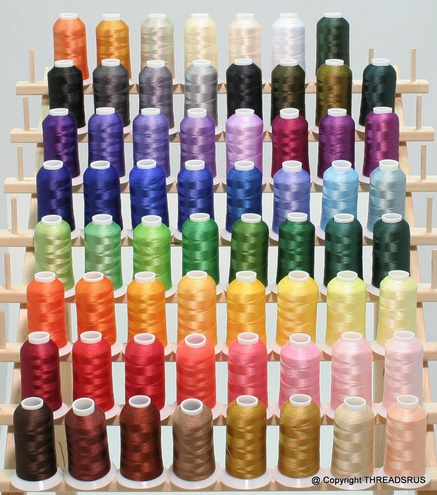 63 Colors Machine Embroidery Thread Set Plus Thread Stand Rack Compatible with Brother Babylock Janome Singer Machines