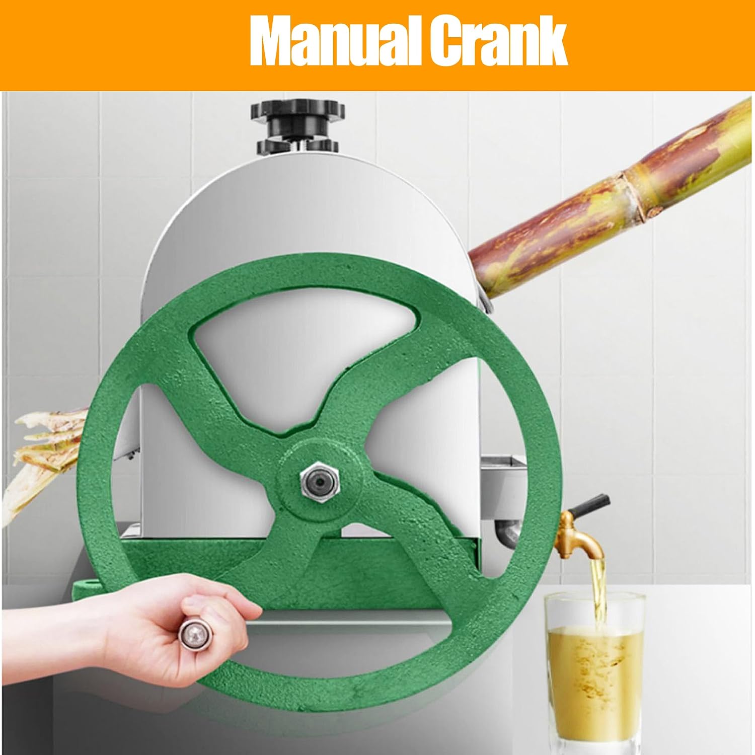 Manual Sugar Cane Juicer Machine, Stainless Steel Sugarcane Press Juice Extractor, 3 Rollers Sugarcane Squeezer, 330 lbs/h, 2 Sets Peeling Knives