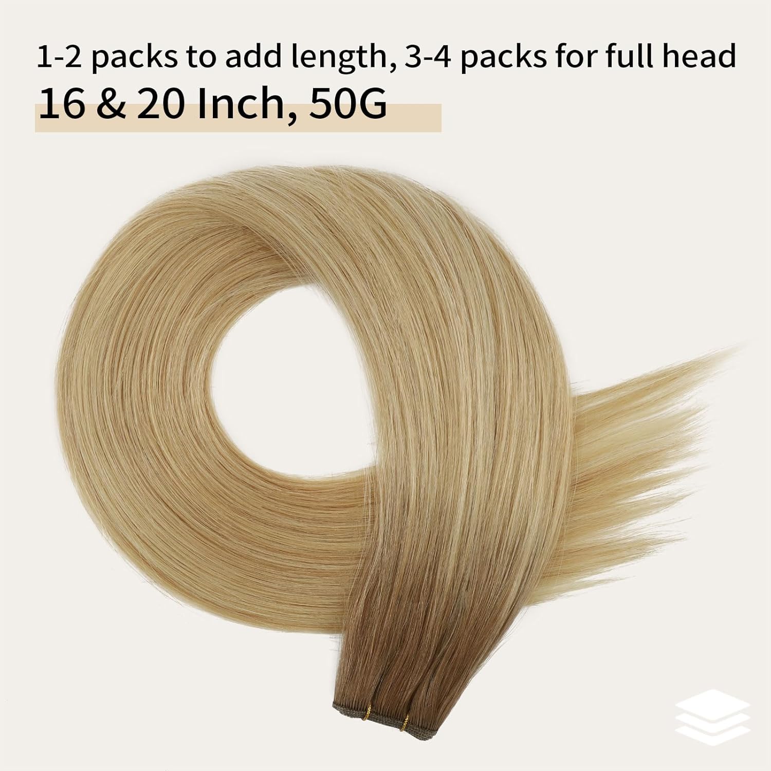 ABH AMAZINGBEAUTY HAIR Genius Weft Hair Extensions Human Hair Sew in Hair Extensions Real Human Hair Weft Extensions Hand Tied Virgin Hair 50G, #R6/18/613 Root Chestnut Brown Highlight Blonde 16 Inch