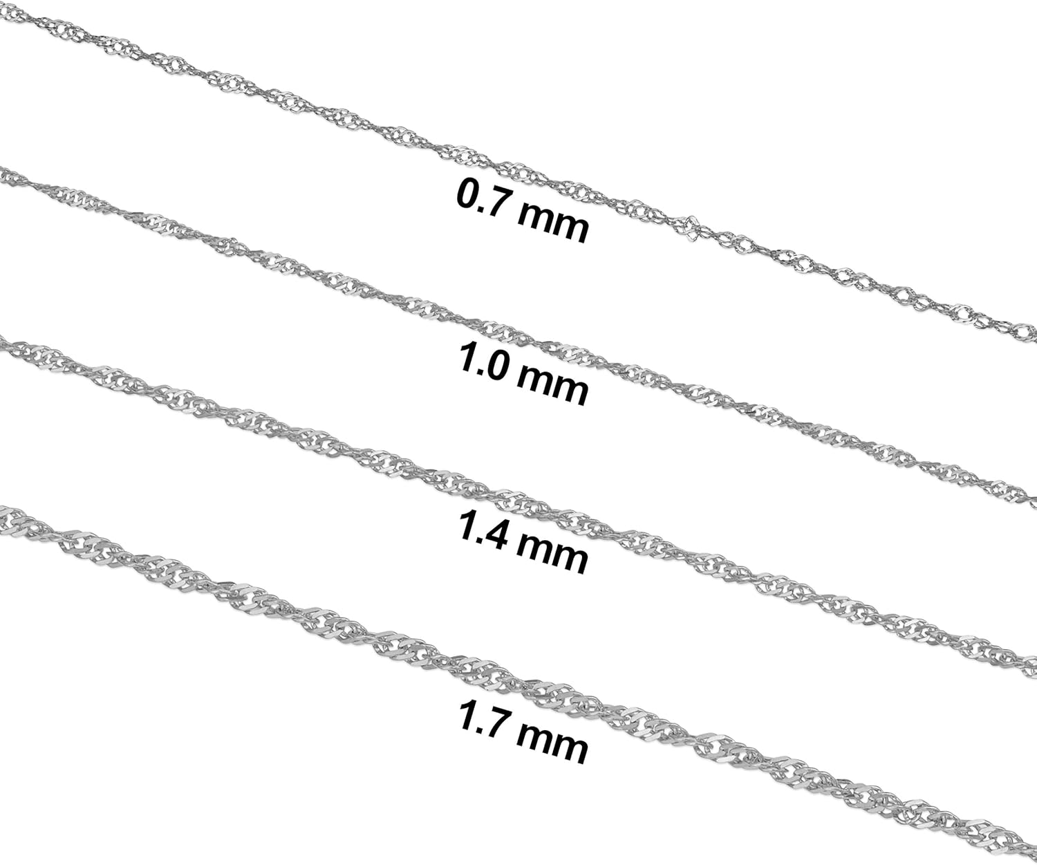 Kooljewelry Womens Singapore Chain Classic - 14k White Gold Chain Necklace, Spring Ring Clasp - Image 2