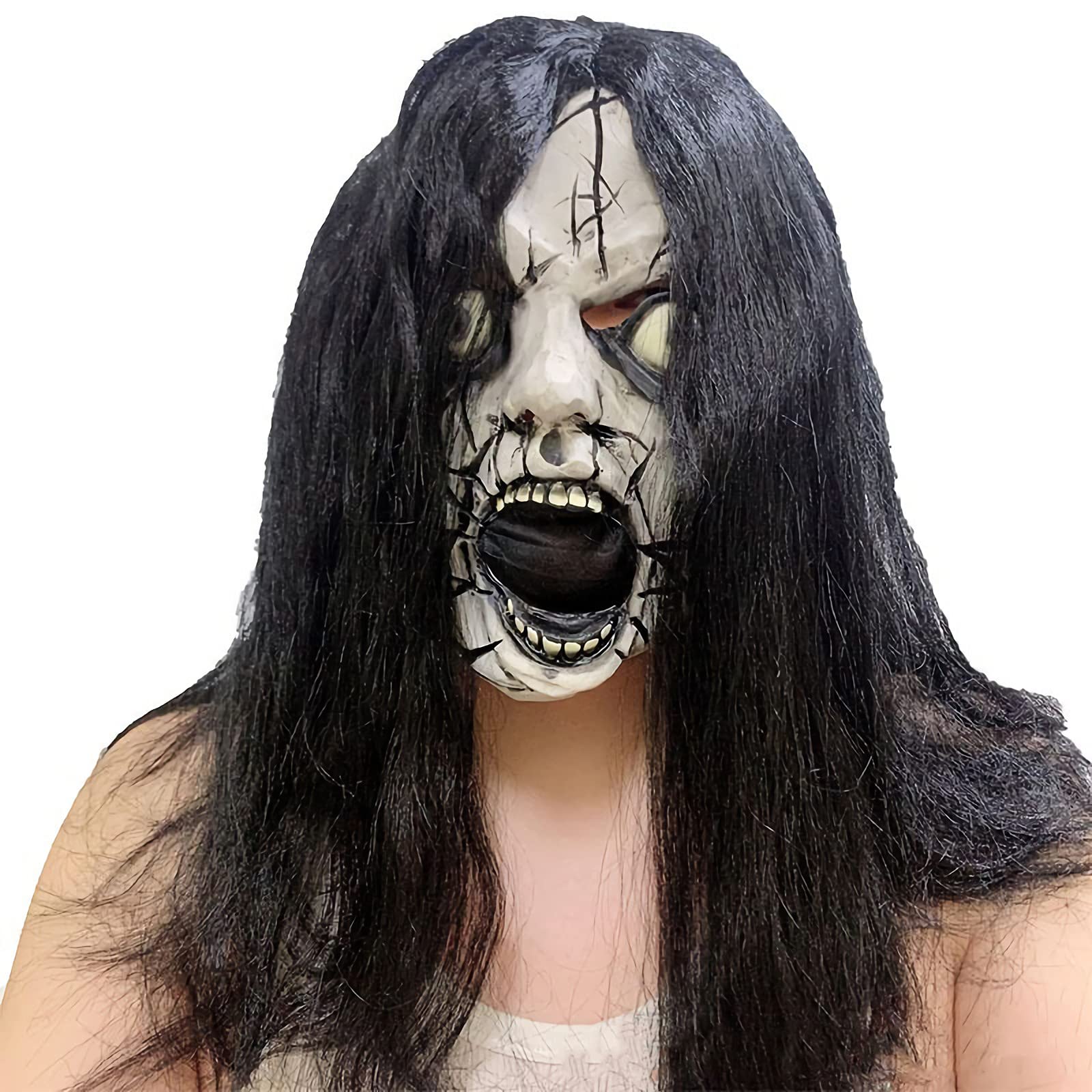 Halloween Scary Latex Vampire Witch Ghost Full Head Mask with Hair