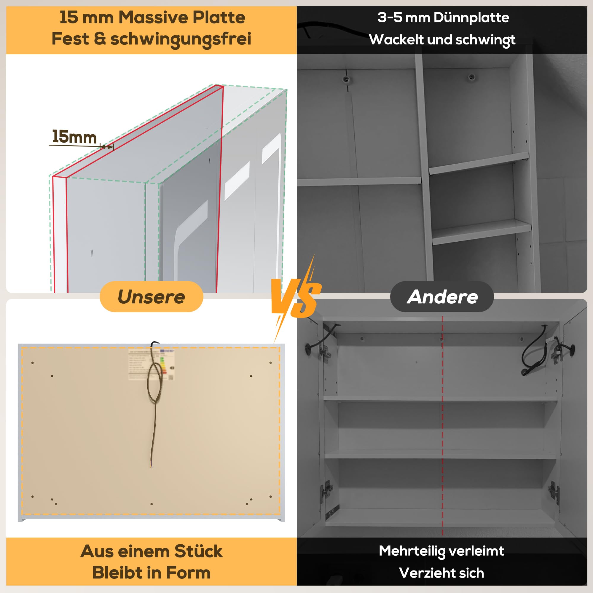 SONNI Spiegelschrank mit Beleuchtung 90x60 cm, 3 Türen LED Spiegelschrank Bad mit Anti-Beschlag, Steckdose, 3 Lichtfarben, Dimmbar, Vollständig Montiert