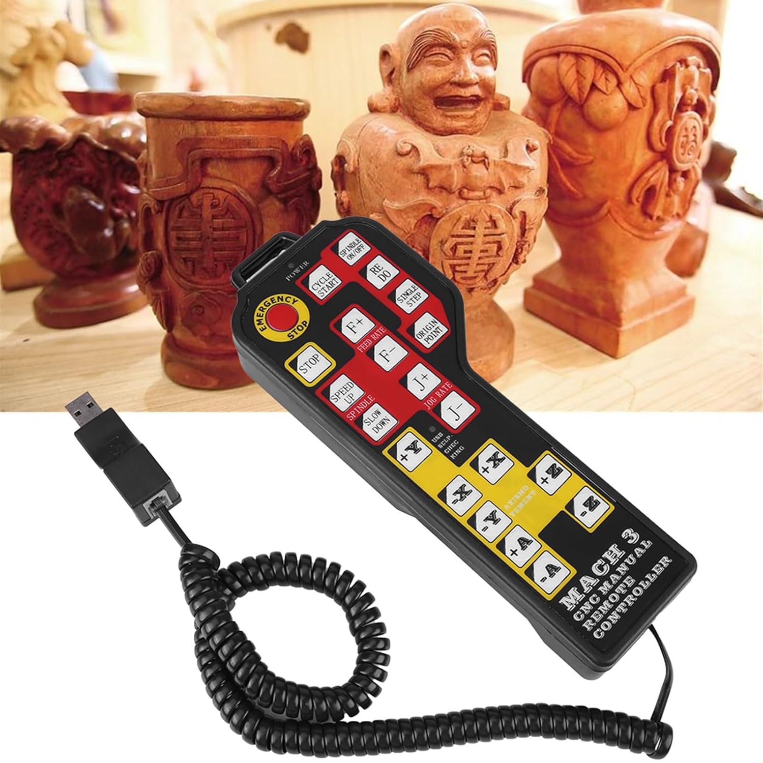 CNC Controller, 4-Axis Engraving Machine Controller, Manual USB CNC Controller, Precision Motion Control for Wood Carving, DIY Projects, Metalworking, Industrial Automation