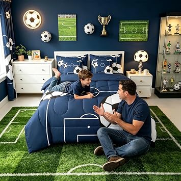 Feelyou Football Comforter Set Queen Size 7 Pcs Bedding Set Kids Boys Girls