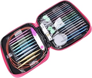 Generic Aluminium Knitting Needle Set of 26Pcs Interchangeable Needles and 4Pcs Circular Wires for Professional Knitting Durable Quality