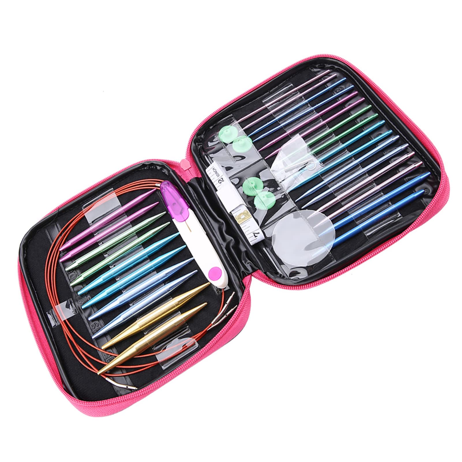 Knittg - Juego de 26 Agujas de Tejer de Aluminio Intercambiables con 4 Cables Circulares de Plástico