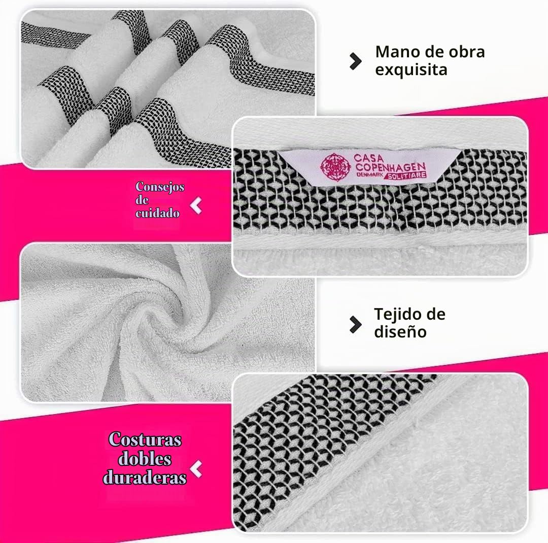 Casa Copenhagen Juego de 6 Toallas de baño 600 gsm, Blanco | Solitaire 100% algodón egipcio puro para baño, cocina y ducha: 2 toallas baño, 2 de mano, 2 paños (set regalo mujer y hombre)