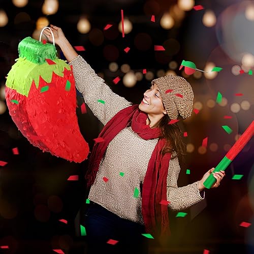 Miniatura 2 de Meooeck Piñata de chile rojo con palito de piñata y venda, piñata divertida para fiesta de festivales de pimiento picante, decoración de fiesta de