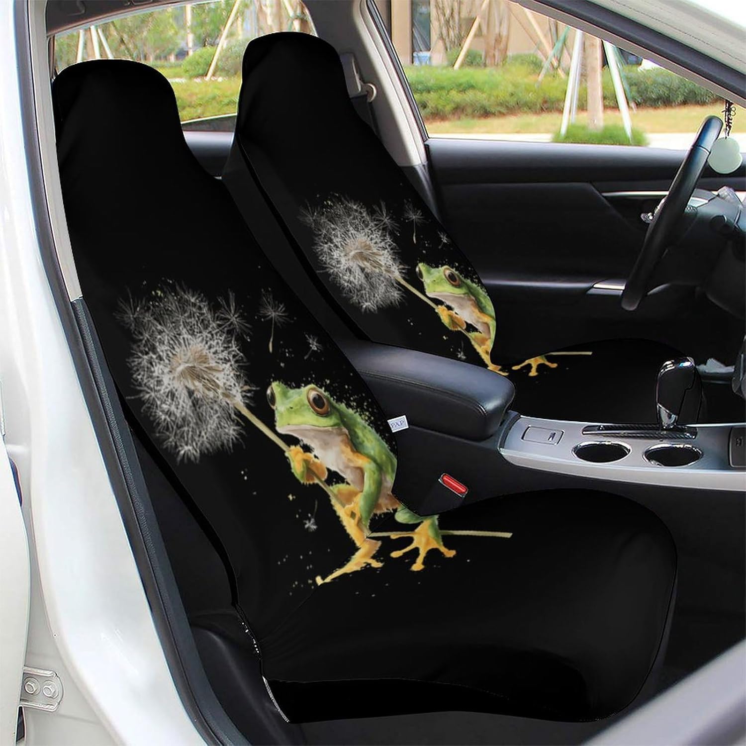 Tree Frog Swinging On Dandelion Car Seat Protector Front Seats Universal Fit Automotive Accessories