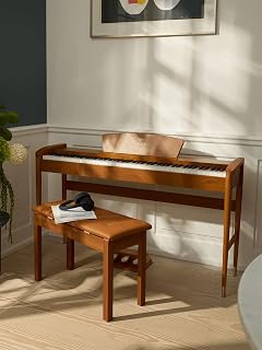 Sonora 3 Piano electrónico, 88 teclas pesadas, con soporte, pedal triple, soporte para partituras, USB MIDI y conector para auriculares, sin banco, color marrón