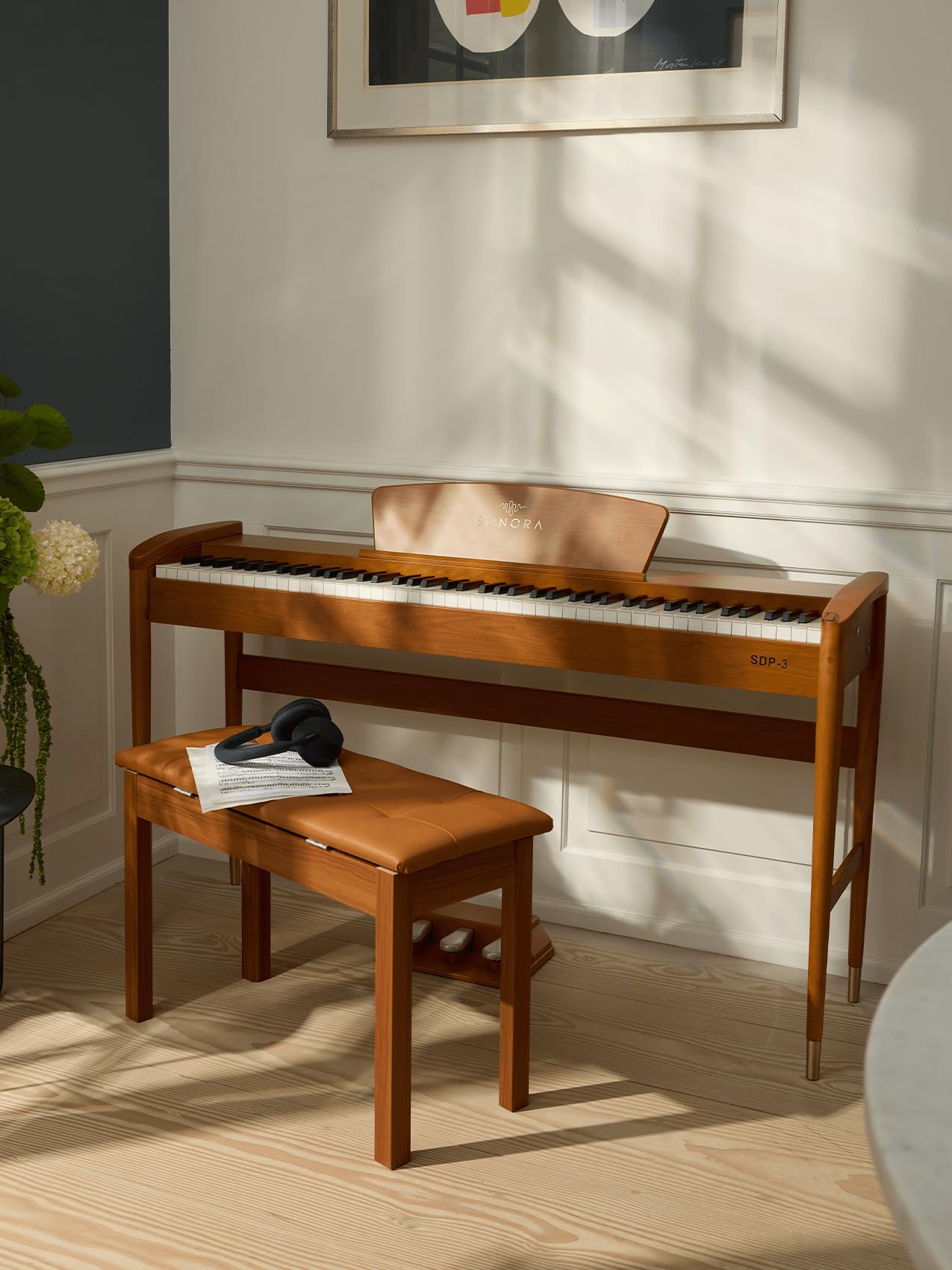 Sonora Sonora 3 E-Piano 88 Gewichtetes Tasten, Home Piano mit Ständer, Dreifachpedal, Notenständer, USB MIDI und Kopfhöreranschluss, Ohne Bank, Braun