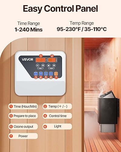 Miniatura 5 de VEVOR Calentador de sauna, estufa eléctrica de sauna de 9KW 220V, calentador de sauna de baño de vapor con controlador digital externo, temporizador