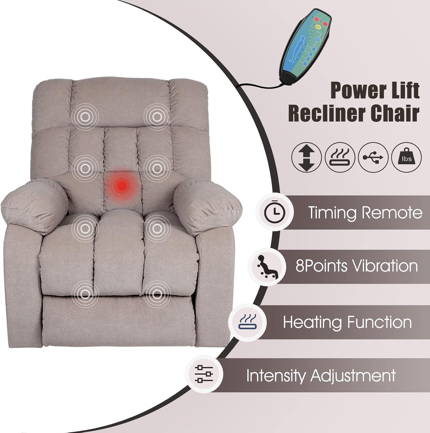 Electric Chairs with Remote Control Heat Massage Armchair Sofa Chair Power Lift Recliner Chair for Elderly Faux Leather