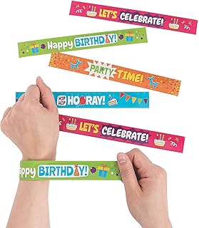 Fun Express Happy Birthday Slap Bracelets - Jewelry - 12 Pieces