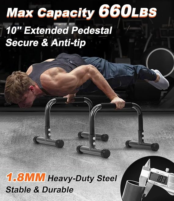 TABEKE Push Up Bar, 12 Inch High Non-Slip Parallettes Bars & Dip Bars With Foam Handles, Heavy-Duty No Wobbling Calisthenics Equipment For Handstand, L-Sit, Gymnastics, Strength Training Home Gym Use