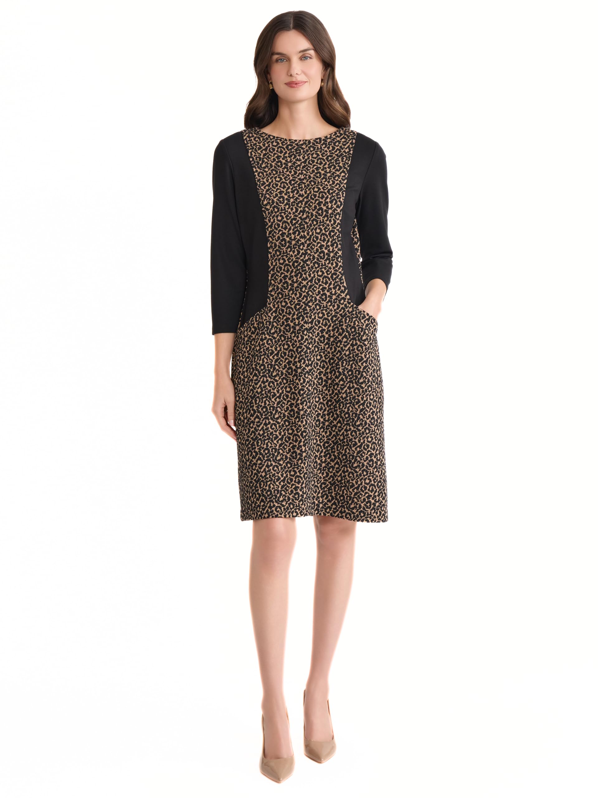 Kasper Womens 3 4 Sleeve Knit Jacquard Sheath Dress